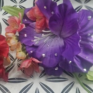 Vibrant Purple and Red Floral Hair Clip